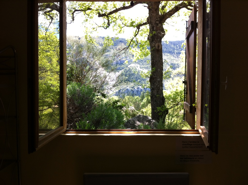 The terrace and the view from the Gite du Cheiron in Greolieres